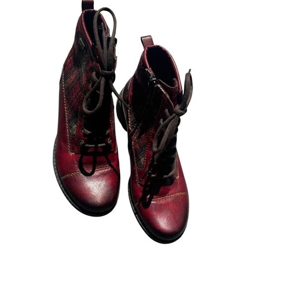 Remonte Leather Ankle Boots Wool Plaid Panels Zip Entry Lace Up EU 38 Chunky - Picture 3 of 10